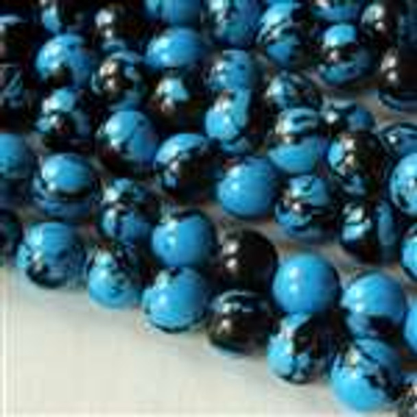 Synthetic Team Color 6mm Blue and Black Round Beads - approx. 8 inch strand