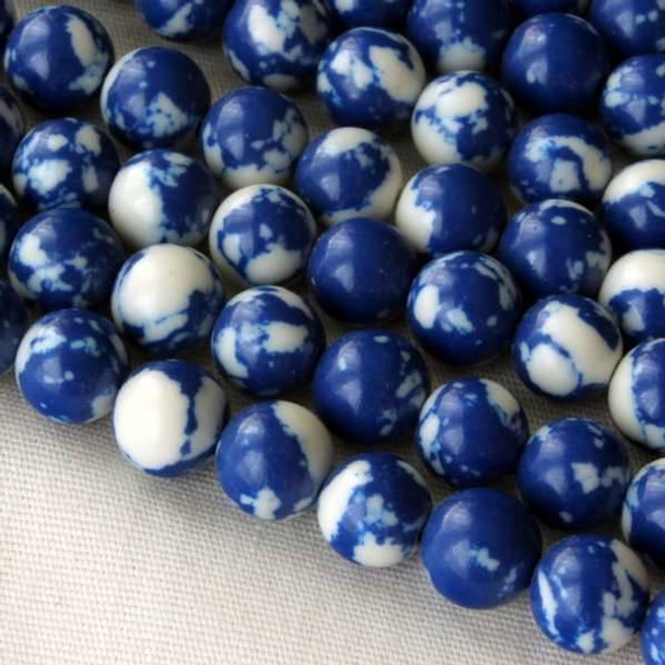 Synthetic Team Color 6mm Blue and White Round Beads - approx. 8 inch strand