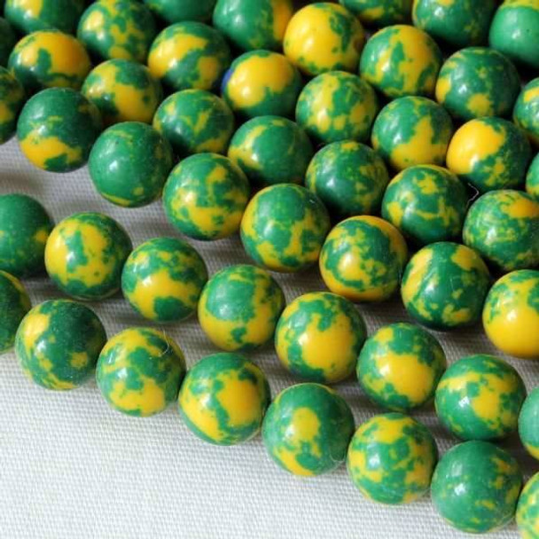 Synthetic Team Color 6mm Green and Yellow Round Beads - approx. 8 inch strand