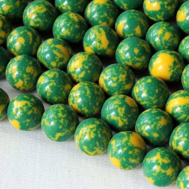 Synthetic Team Color 8mm Green and Yellow Round Beads - approx. 8 inch strand