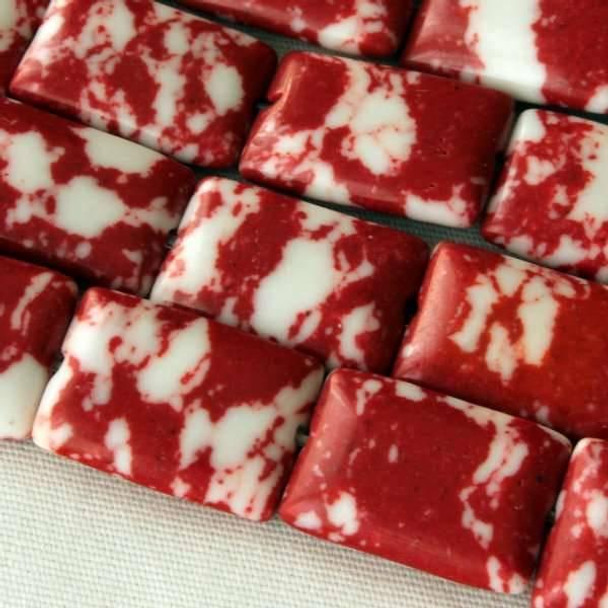 Cherry Tree Beads Synthetic Team Color 10x14mm Red and White Rectangle Beads - approx. 8 inch strand 