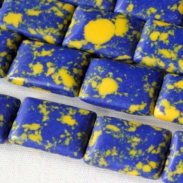 Synthetic Team Color 10x14mm Yale Blue and Yellow Rectangle Beads - approx. 8 inch strand