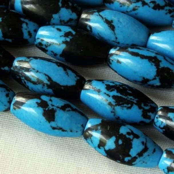 Cherry Tree Beads Synthetic Team Color 7x14mm Blue and Black Rice - approx. 8 inch strand 