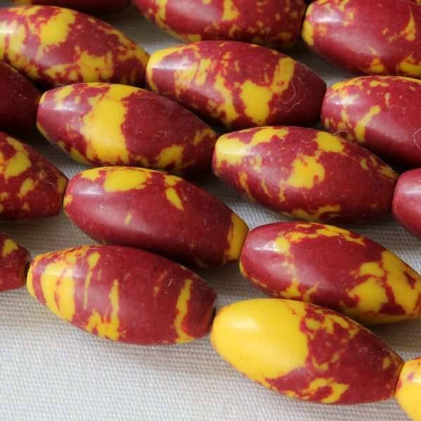 Synthetic Team Color 7x14mm Burgundy and Yellow Rice - approx. 8 inch strand