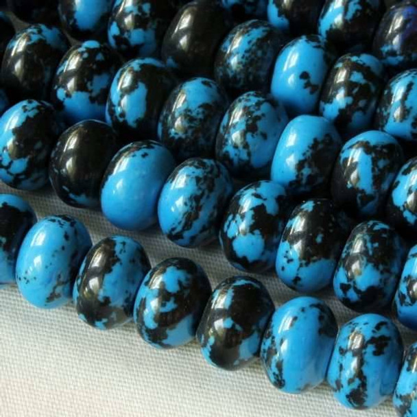 Synthetic Team Color 8mm Blue and Black Rondelle - approx. 8 inch strand