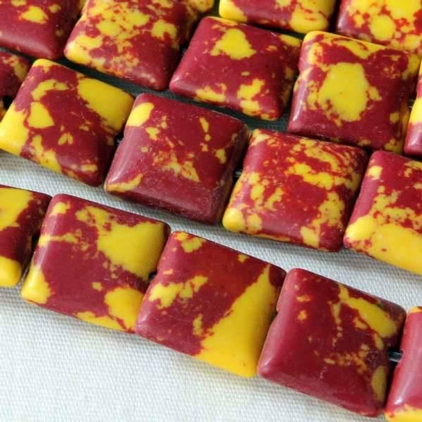 Cherry Tree Beads Synthetic Team Color 10mm Burgundy and Yellow Square - approx. 8 inch strand 