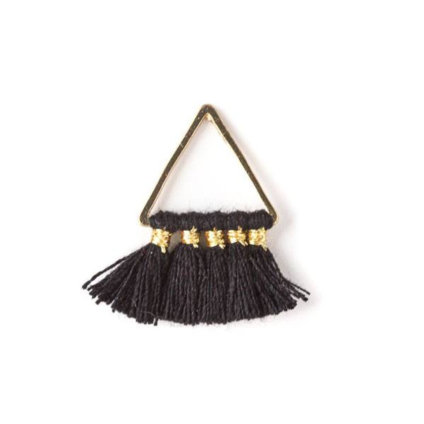 Gold Colored Brass 15mm Triangle Components with Black 10mm Nylon Tassels - 2 per bag, tascom-001