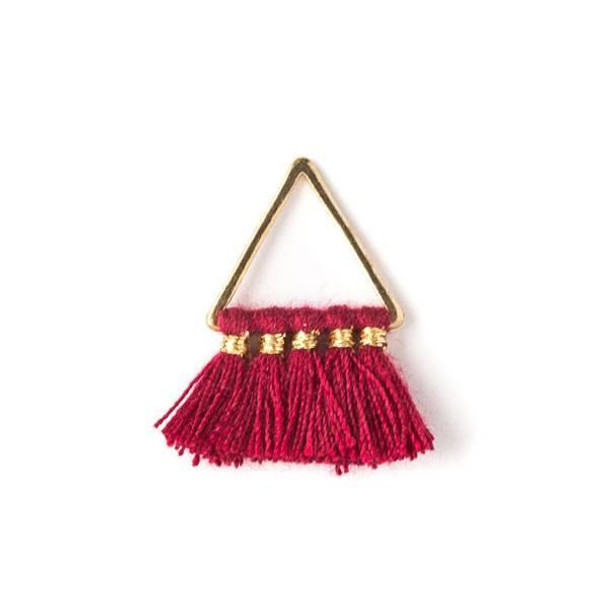 Cherry Tree Beads Gold Plated Brass 15mm Triangle Components with Red 10mm Nylon Tassels - 2 per bag, tascom-003