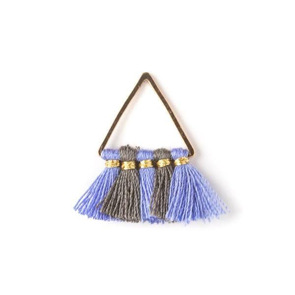 Cherry Tree Beads Gold Plated Brass 15mm Triangle Components with Periwinkle and Gray 10mm Nylon Tassels - 2 per bag, tascom-016 