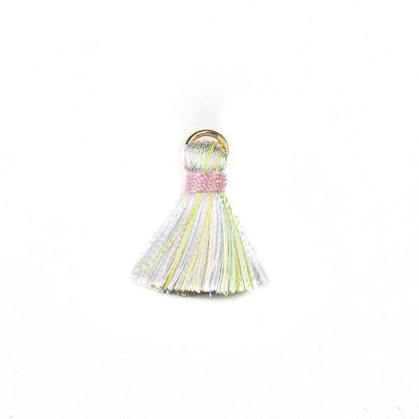 Cherry Tree Beads Pastel Mix with Light Pink 2 cm Tiny Nylon Tassels with a 6mm Gold Plated Brass Open Jump Ring - 6 per bag 