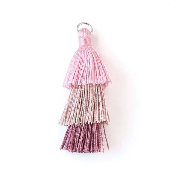 Pink Ombre 3 Layered 2" Nylon Tassels with a 7mm Silver Jump Ring - 2 per bag