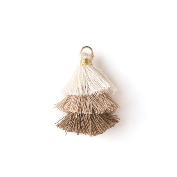 Natural Brown Ombre 3 Layered 1.5" Nylon Tassels with a 6mm Gold Jump Ring - 2 per bag, tass7-02
