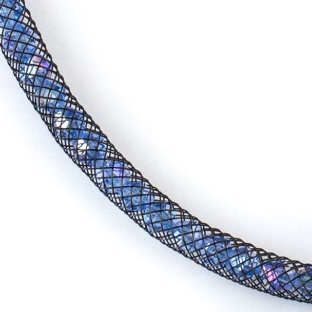Medium Sapphire Blue Crystal AB with Black Mesh Necklace