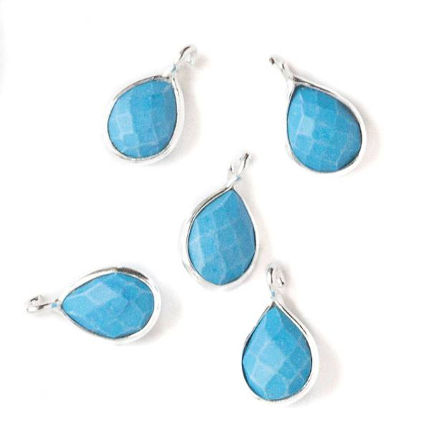 Turquoise Howlite approximately 7x12mm Teardrop Drop with Silver Plated Brass Bezel and Loop, December Birthstone - 1 per bag
