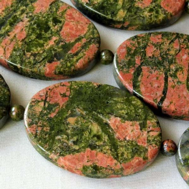 Unakite 25x35mm Oval alternating with 4mm Rounds - 7.5 inch strand