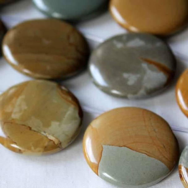 Cherry Tree Beads Wild Horse Picture Jasper 30mm Top Drilled Coin Beads - 16 inch strand 