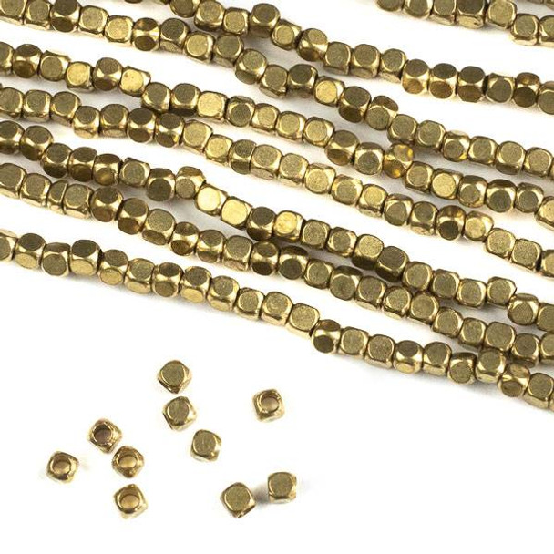 Brass 2.5mm Faceted Rounded Cube Spacer Beads - approx. 8 inch strand - XJ015vb