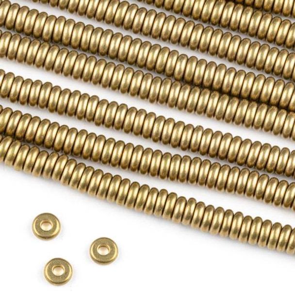Raw Brass 1.5x4mm Rondelle Spacer Beads with approximately 1.3mm Hole - approx. 8 inch strand