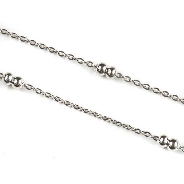 Natural Silver Stainless Steel 3mm Ball and Curb Chain - 10 meter spool, SS09s-sp