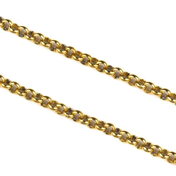 Gold Plated Stainless Steel 2mm Rolo Chain - 10 meter spool, SS04g-sp