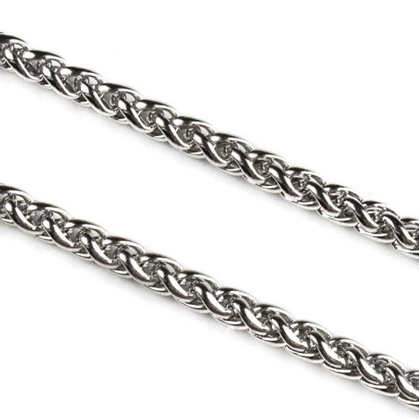Natural Silver Stainless Steel 3mm Spiga/Wheat Chain - 2 meters, SS02s-2m