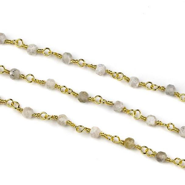 Handmade Gold Plated Brass Chain with Blue Labradorite 3x4mm Faceted Rondelle Beads - 5 meter spool