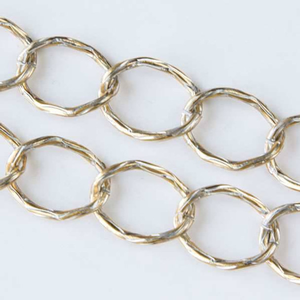 Double Color Gold and Silver Aluminum Chain with 15x20mm Open Twisted Textured Oval Links - chainK14307gs-spool