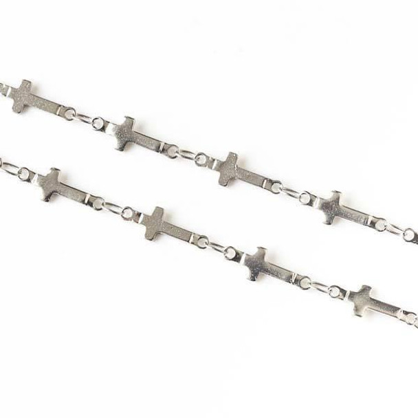 Cherry Tree Beads Stainless Steel Chain with 2.5x3.5mm Small Oval Links alternating with 5x13mm Cross Links - chainJB1023ss-1m - 1 meter 