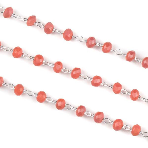 Handmade Silver Plated Brass Delicate Chain with 2mm Matte Wild Strawberry Crystal Rondelle Beads - 1 foot