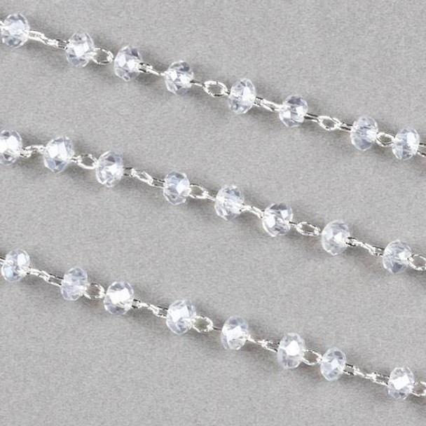 Handmade Silver Plated Brass Delicate Chain with 2mm Clear Crystal Crystal Rondelle Beads - 1 foot