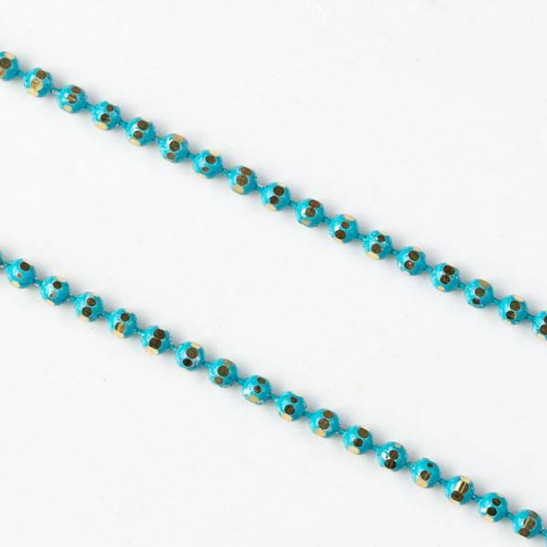 Cherry Tree Beads Turquoise Blue and Gold 1.5mm Ball Chain - chainball1.5gldtq - 25 yard spool 