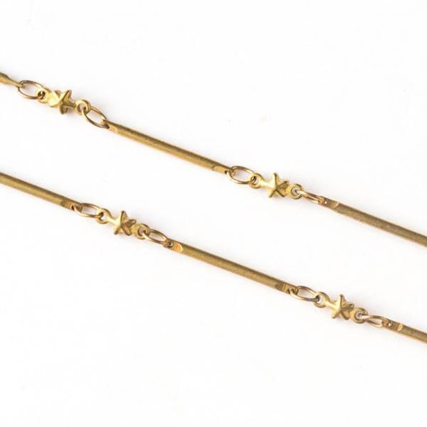 Cherry Tree Beads Raw Brass Chain with 2.5x3.5mm Small Oval Links alternating with 3x6mm Star Links and 1x15mm Bar Links - chain2150vb-2m - 2 meters 