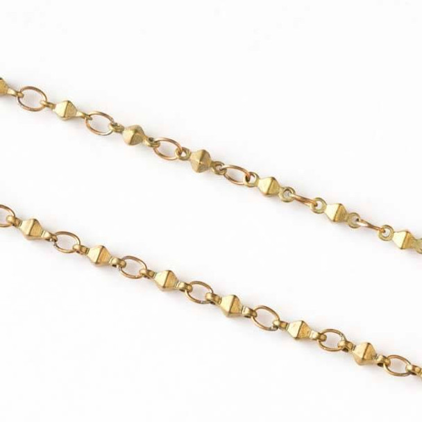 Cherry Tree Beads Raw Brass Chain with 2.5x3.5mm Small Oval Links alternating with 2x6mm Octahedron Links - chain1045vb-sp - 10 meter spool 