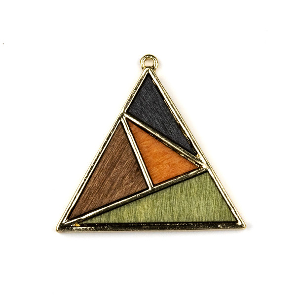 Mosaic Aspen Wood & Gold Colored Pewter 38x40mm Triangle Geometric Pendant - 1 per bag