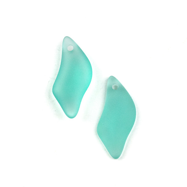 Matte Glass, Sea Glass Style 12x25mm Sea Foam Green Wave Drop Pendants - 2 per bag
