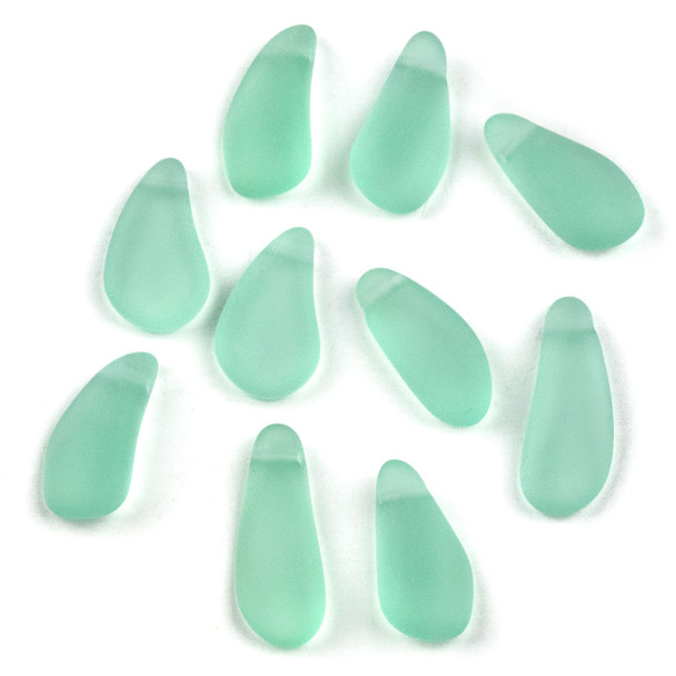 Matte Glass, Sea Glass Style 8-10X16-21mm Sea Foam Green Teardrop Nugget Pendants - 10 per bag