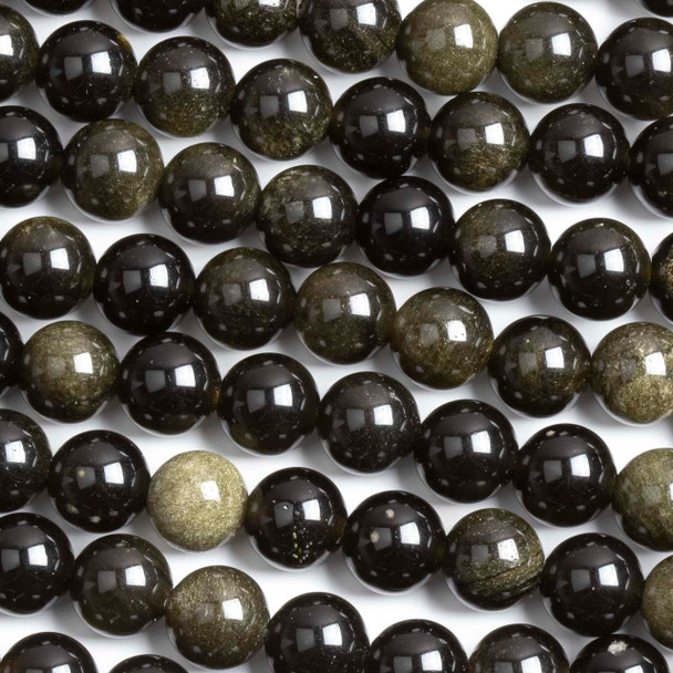 Golden Sheen Obsidian 8mm Round Beads - 15 inch strand