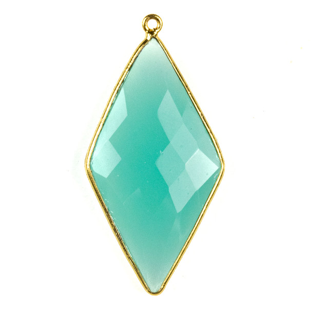 Aqua Chalcedony approximately 21x44mm Diamond Drop with a Gold Plated Brass Bezel - 1 per bag