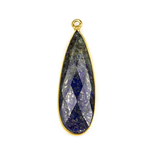 Lapis approximately 11x35mm Long Teardrop Drop with a Gold Plated Brass Bezel - 1 per bag