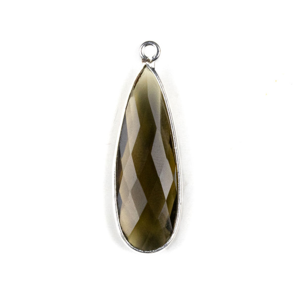 Smoky Quartz approximately 11x35mm Long Teardrop Drop with a Silver Plated Brass Bezel - 1 per bag