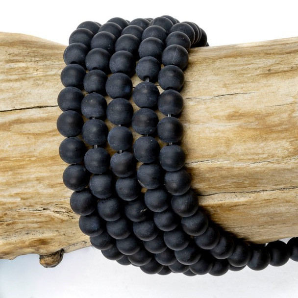 Cherry Tree Beads Matte Black Agate 6mm Round Beads - 15 inch strand