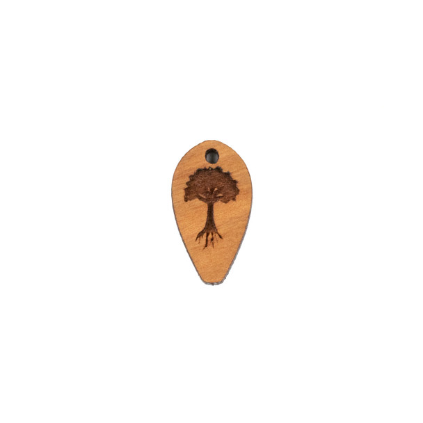 Handmade Wooden 12x22mm Tree Of Life Dew Drop Focal - 1 per bag