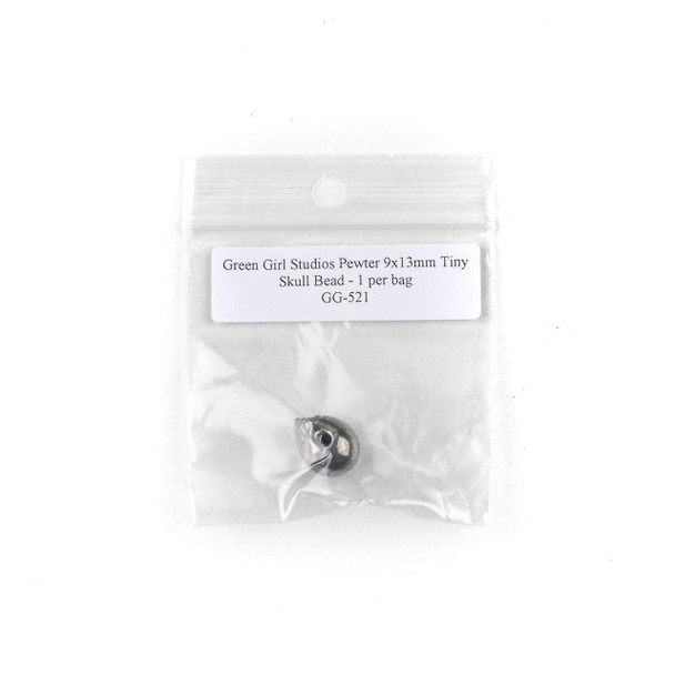  Green Girl Studios Pewter 9x13mm Tiny Skull Bead with a 1.5mm Hole - 1 per bag 