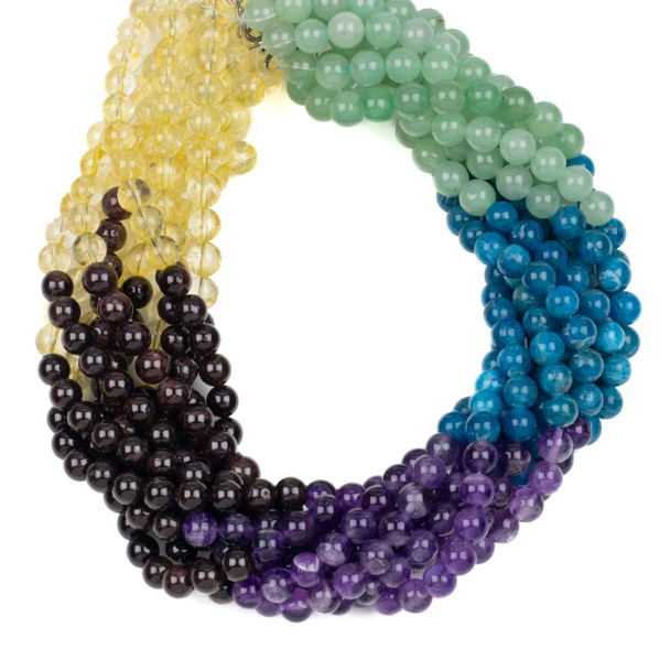 Jewel Tone Gemstone Artisan Strand - 8mm Round Beads, 16 inch strand, mix #4