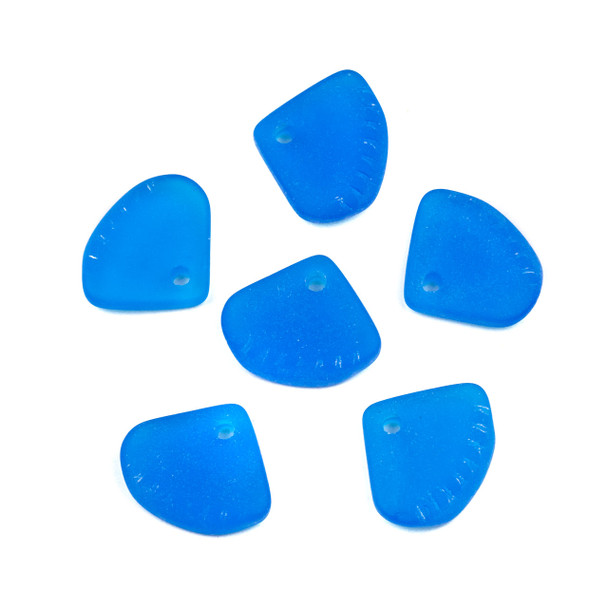 Matte Glass, Sea Glass Style 20x24mm Pacific Blue Ridged Triangle Pendants - 6 per bag