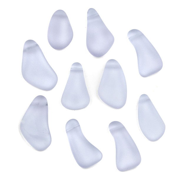 Matte Glass, Sea Glass Style 10-15x21x28mm Periwinkle Free Form Nugget Drop Pendants - 10 per bag