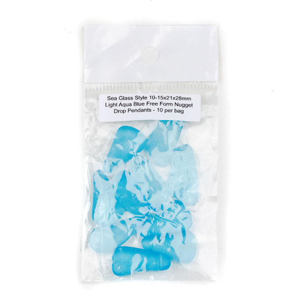 Cherry Tree Beads Matte Glass, Sea Glass Style 10-15x21x28mm Light Aqua Blue Free Form Nugget Drop Pendants - 10 per bag 