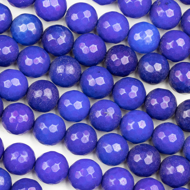 Dyed Jade 10mm Sapphire Blue Faceted Round Beads - 8 inch strand