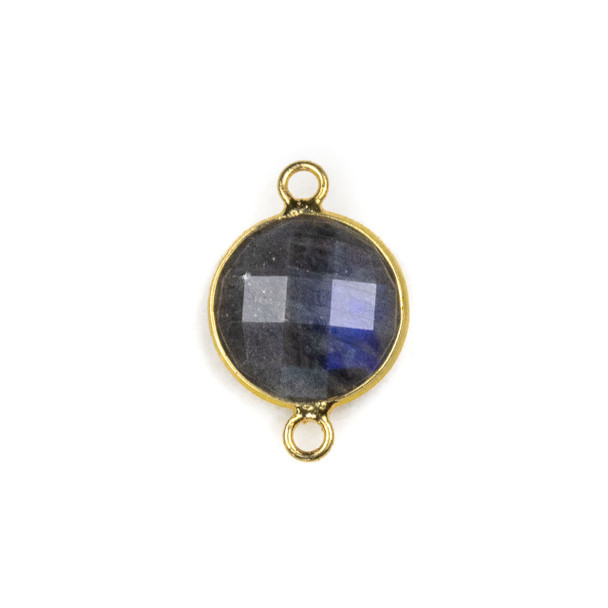 Blue Labradorite 14x21mm Faceted Coin Link with with a Brass Plated Base Metal Bezel - 1 per bag