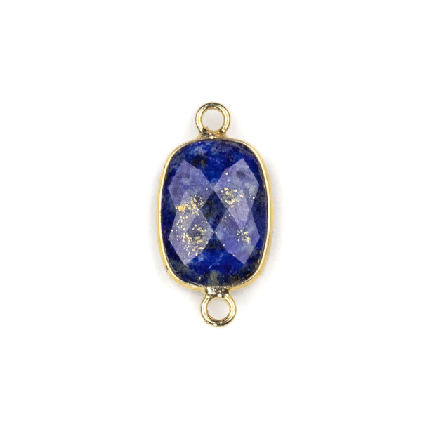 Lapis 12x22mm Faceted Rectangle Link with with a Brass Plated Base Metal Bezel - 1 per bag